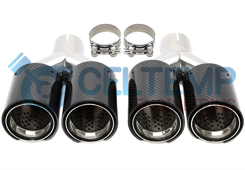 Dubbele carbon/chrome/glanzende sierstukken.